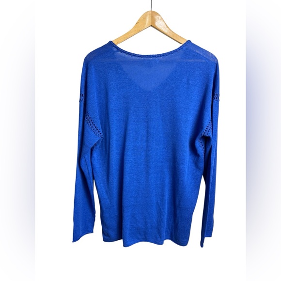 Johnny Was THE LIGHTWEIGHT CLASSIC WHIPSTITCH PULLOVER Silk/ Linen Electric Blue - Picture 8 of 13